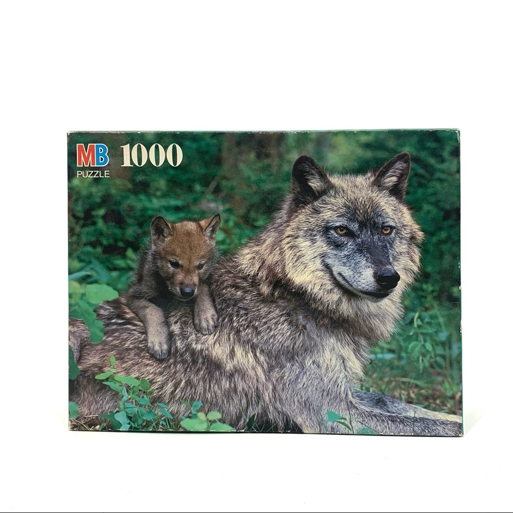 Vintage Milton Bradley Gray Wolf W/Young Pup 1000 Piece Sealed Jigsaw Puzzle